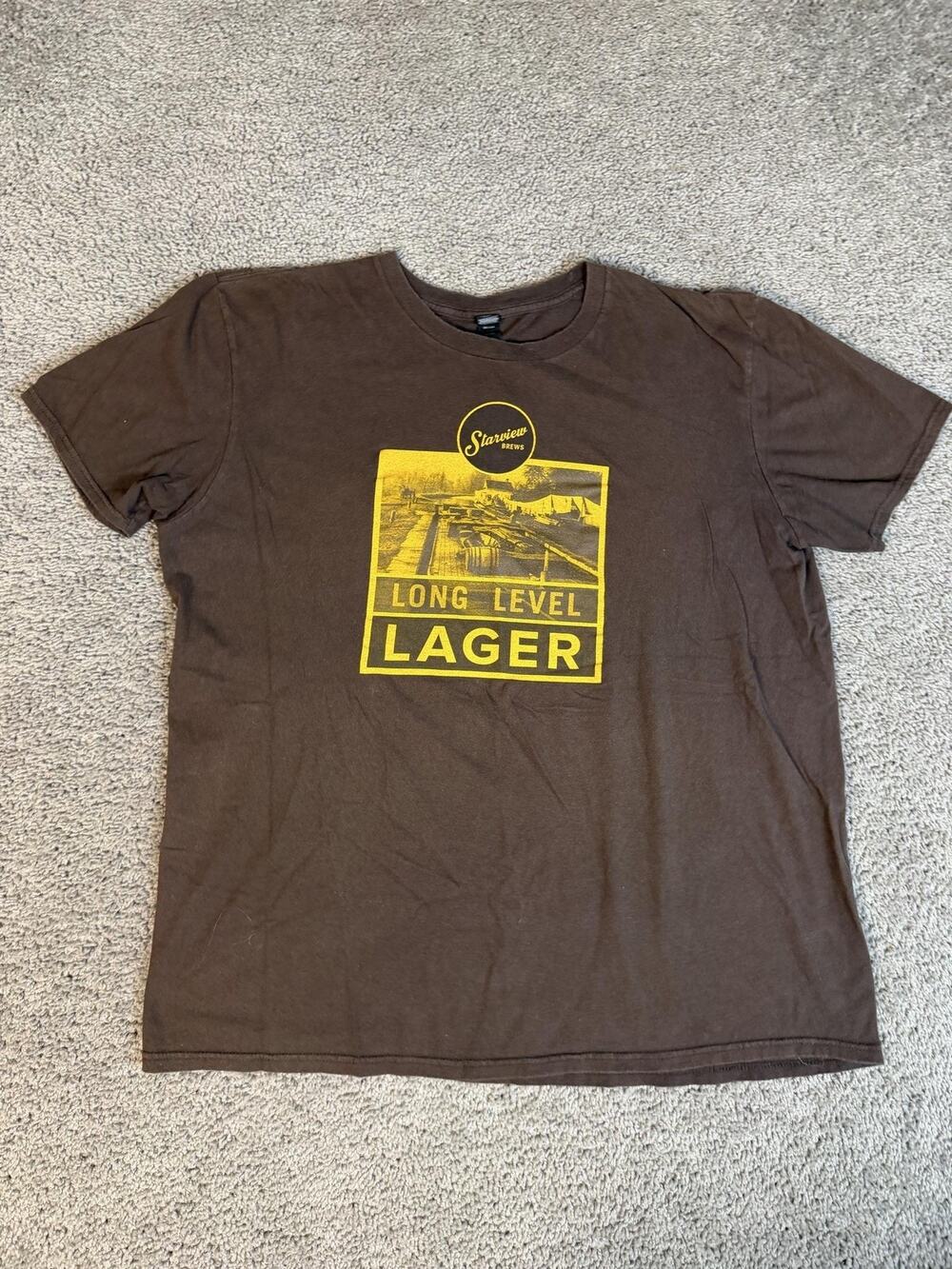 Long Level Lager Shirt Mens XL Brown Starview Brew Beer Graphic Front Back Logo
